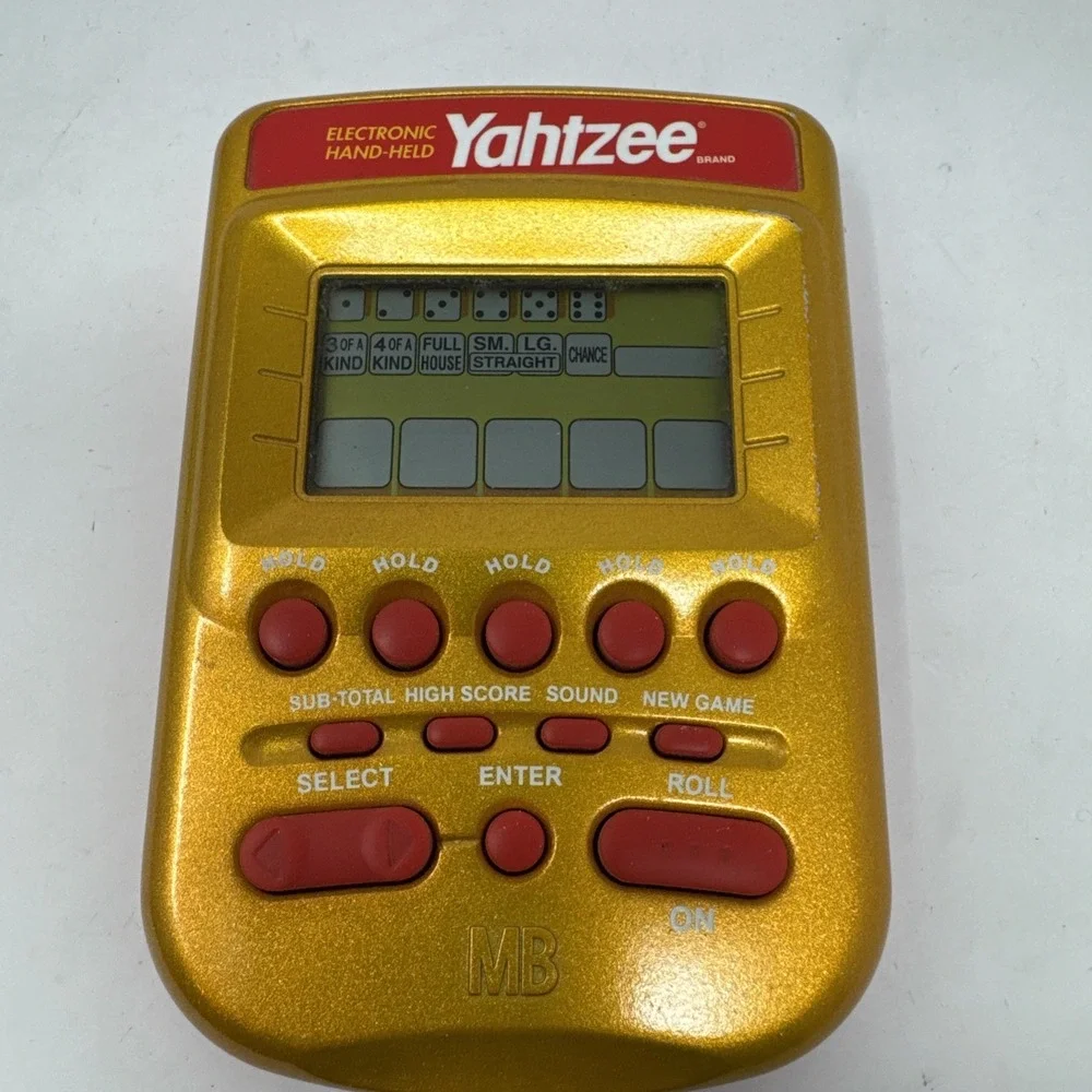 Vintage Yahtzee Electronic Handheld Game Gold & Red Hasbro 2002 Tested & Working